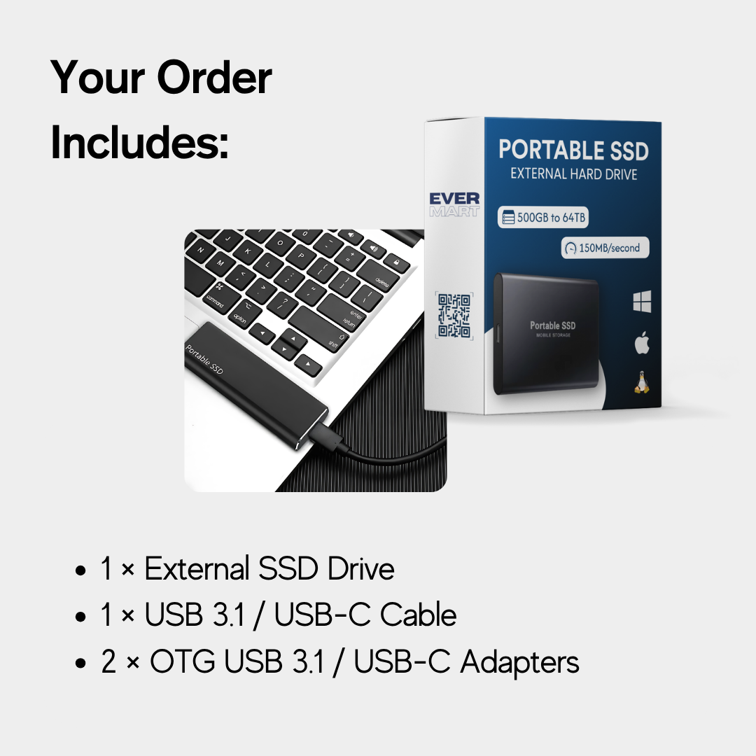 Fast External Hard Drive SSD - 500GB to 64TB - Portable